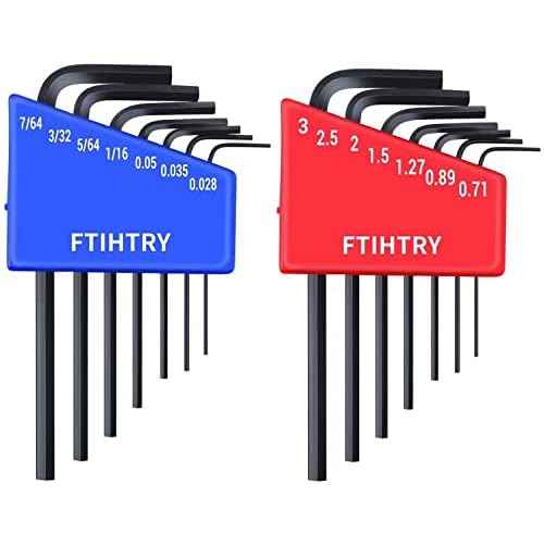 14pcs Mini Hex Key Allen wrench Set, Metric(0.7-3mm) and SAE(0.028-7/64"), Chrome Vanadium Steel
