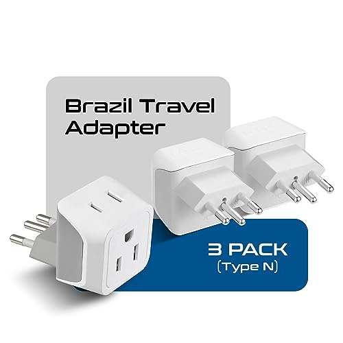 Ceptics Type N Brazil Travel Adapter Plug 3 Pack White Gray Dual Input Compact Safe