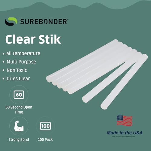 Surebonder Mini All-Purpose Hot Glue Sticks - 4 Inch, 100 Pack, Clear, for Mini Glue Guns