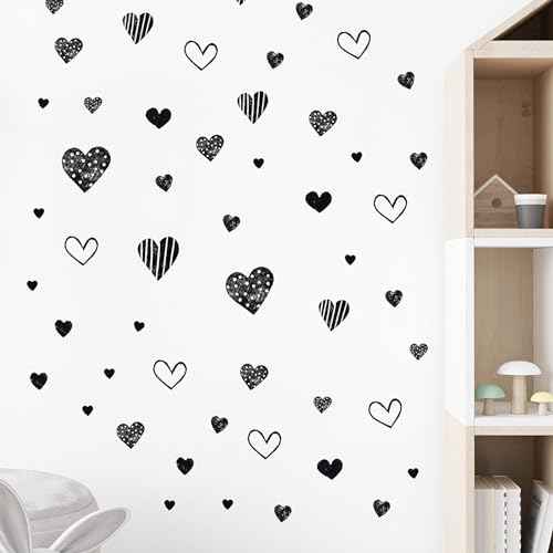 62 Pcs Black Love Heart Graphics Wall Stickers, sacinora Romantic Love DIY Wall Decals Removable Vinyl Peel and Stick for Valentine's Day Anniversary Living Room Bedroom Art Home Decorations