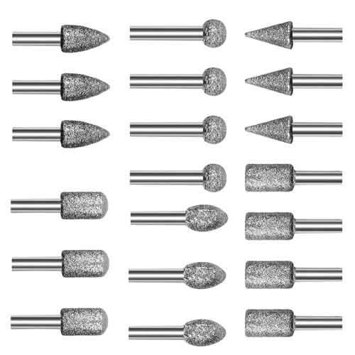 20PCS 120 Grit Diamond Grinding Bits, 1/8 Inch Shank for Dremel Rotary Tool, Engraving Carving Polishing Accessories for Stone Glass Ceramic Steel, Include Tool Bag & Storage Case