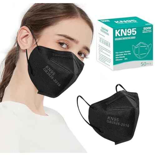 50PCS KN95 Face Masks Black 5 Layer Cup Dust Safety Filter Efficiency¡Ã95% with Elastic Ear Loops and Nose Bridge Clip Breathable Mask