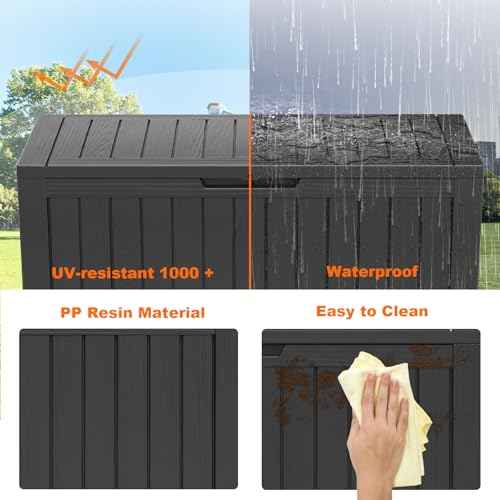 90 Gallon Resin Deck Box, Lockable Patio Outdoor Storage Box for Furniture, Garden Tools and Tools Storage, Waterproof Outside Storage Box - Black