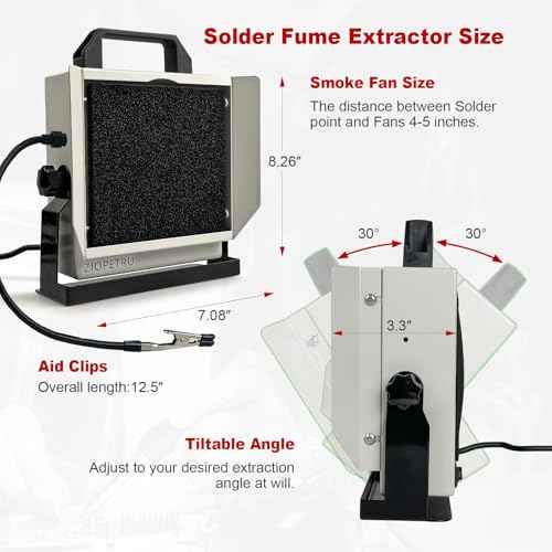 Solder Smoke Absorber, Multifunctional Solder Fume Extractor, Solder Fan with Tiltable Bracket, Fume Extractor Soldering, with 2 PCS Work Aid Clips Suitable for Soldering