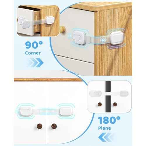 10 Pack Cabinet Locks Baby Proofing, Child Proof Cabinet Locks with 3M Adhesive - Easy Installation with Adjustable Straps, Multi-Purpose Child Safety Latches for Drawers Fridge Trash Cans Toilets