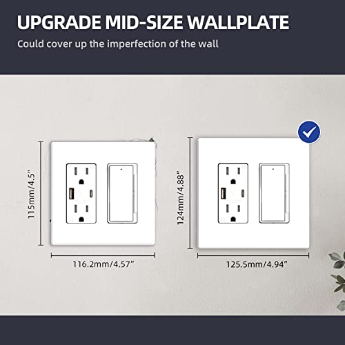 ELEGRP White 2-Gang Screwless Wall Plates 5 Pack - Mid-Size Decorative Cover