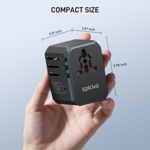 EPICKA Grey Universal Travel Adapter with 1 AC, 3 USB-C & 2 USB-A Ports - 1 Piece
