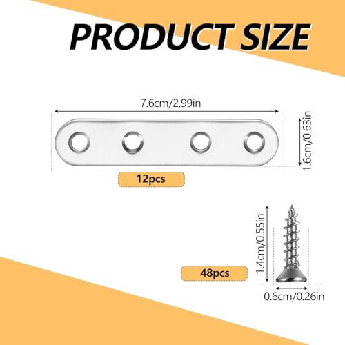 Stainless Steel Flat Mending Plates - 12Pcs Furniture Reinforcement Brackets
