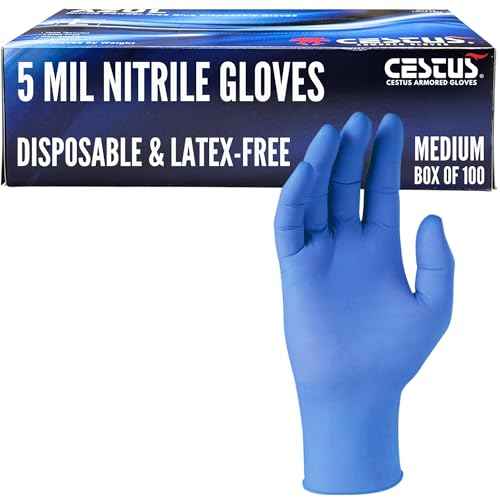 Cestus 5 Mil Nitrile Gloves Disposable Latex Free, Chemical Resistant, Mechanic, Food Prep, Tattoo, Cleaning, Bulk