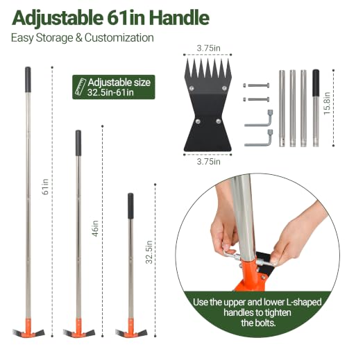 CKLT 61 Inch Adjustable Garden Hoe and Weed Puller Rake Heavy Duty Steel