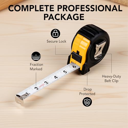 Mr. Pen Retractable Tape Measure 25 ft Yellow - Easy Read, Durable Construction, Belt Clip, 1 Pack