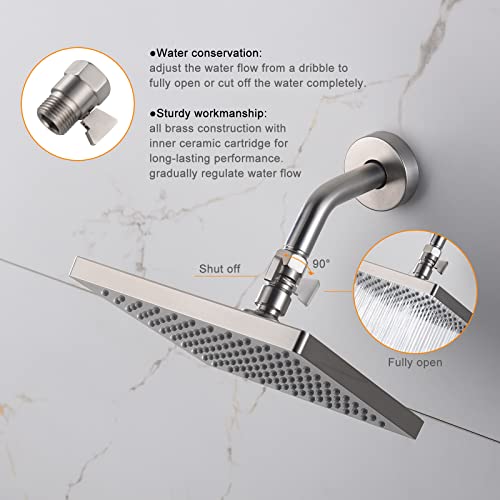 Brushed Nickel Shower Head Shut Off Valve - Water Flow Control & Regulator
