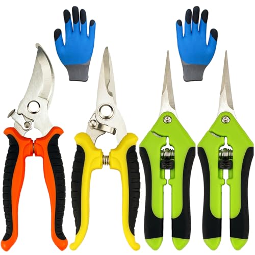 Garden Pruning Shears Set with Gloves – 5 Pack Stainless Steel Handheld Clippers
