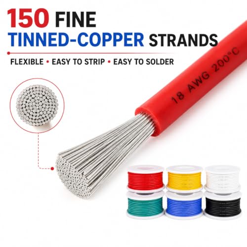 TUOFENG Silicone Insulated 18 AWG Stranded Tinned Copper Wire 6 Colors 13.2ft Each
