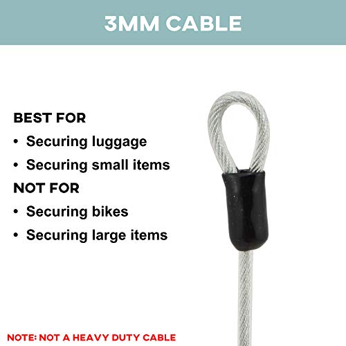 Lumintrail 3mm (1/8 Inch) Braided Steel Coated Security Cable Luggage Lock Safety Cable Wire Double Loop (7ft)