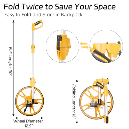 YS YUSON Metric Measuring Wheel 10,000m Foldable, 12-Inch Wheel with Carry Bag