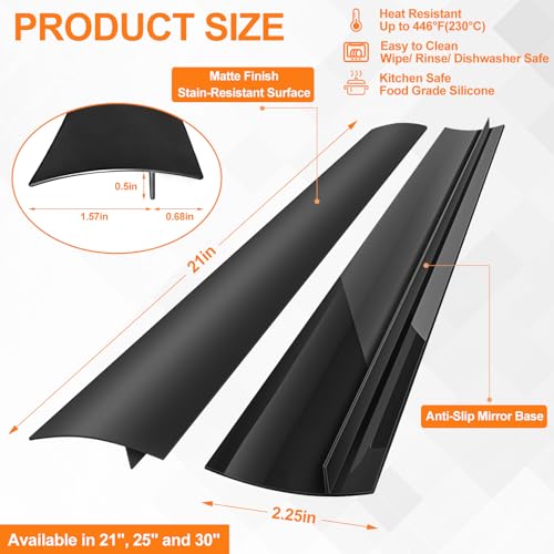 FLSEPAMB 21-Inch Silicone Stove Gap Covers 2-Pack, Heat-Resistant Anti-Slip Gap Filler Black