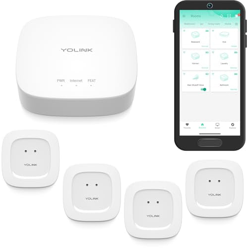 YoLink Water Leak Sensor Kit with Hub - 4 Sensors + 1 Hub, Long-Range Wi-Fi & Offline Alerts