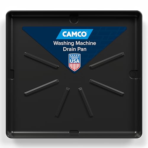 Camco Graphite 30 x 32-In Drip Pan for Washing Machines with 1in x 1.5in Drain Fitting (20750) – Standard Packaging