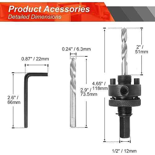 Heavy Duty Hole Saw Arbor with 5pcs Center Drill Bits, 1/2" Hex Shank Quick Change Arbor Fits 1-1/2" to 10" Hole Saws