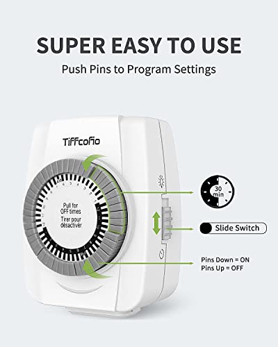 Tiffcofio Mechanical Outlet Timer 2 Pack - 3 Prong Programmable Light Timer for Home & Christmas