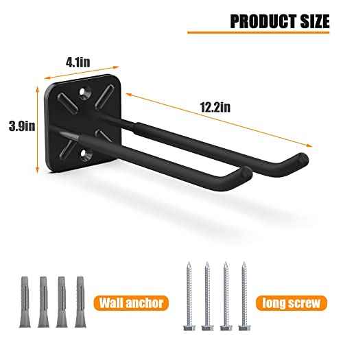 Garage Hooks, Heavy Duty Garage Hooks -12.4 Inch Wall Mount Hangers for Chairs, Power Tools, Garden Tools, Tires & More - Max 120 lbs (2-Pack)