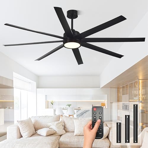 Conciseer Black 72 Inch Modern Ceiling Fan with Light & Remote Control