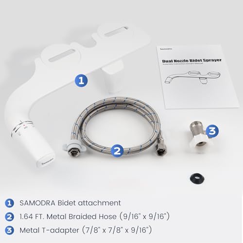 SAMODRA Ultra-Slim Hygienic Bidet Attachment Dual Nozzles for Rear & Feminine Wash - Silver