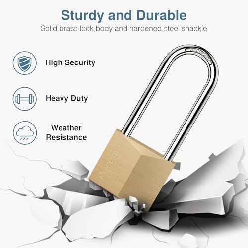 Puroma 1 Pack Keyed Padlock Waterproof Solid Brass Lock, 2.6 Inch Padlock with Keys for Sheds, Storage Unit School Gym Locker, Fence, Toolbox, Hasp Storage