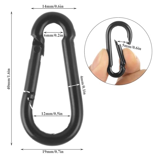 MIVIDE M4 40mm Black Carabiner Clips 100 Pack Heavy Duty Spring Snap Hooks