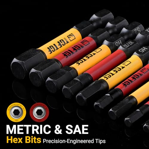 TGFTGF 24-Piece Impact Hex Allen Wrench Drill Bit Set, 2-Inch, Metric & SAE, S2 Steel, Magnetic, Color-Coded, Automotive & Home Use