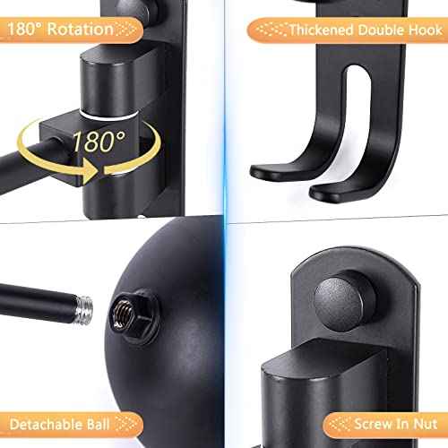 Motorcycle Helmet Rack Wall Mount - 180 Rotation Metal Bike Helmet Holder - 2 Hooks - Black, 2 Pcs