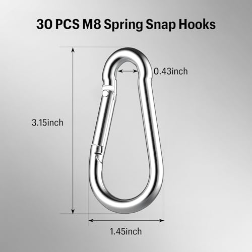 GAGBC 30PCS Heavy Duty Spring Snap Hooks 3 Inch M8 Carabiner Clips Bulk