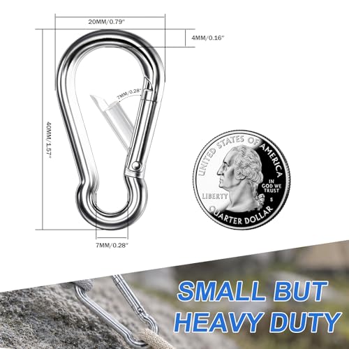 COYAGRIP M4-1.57'' Stainless Steel Heavy Duty Carabiner Clips 8 Pack