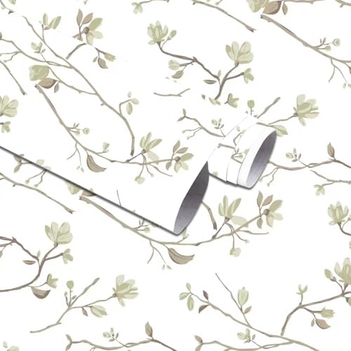 Modern Floral Peel and Stick Wallpaper Boho Green Leaf Branches Contact Paper for Cabinets Self-Adhesive Removable Wallpaper for Bedroom Farmhouse Contact Paper for Bathroom Waterproof 17.5" x 118"