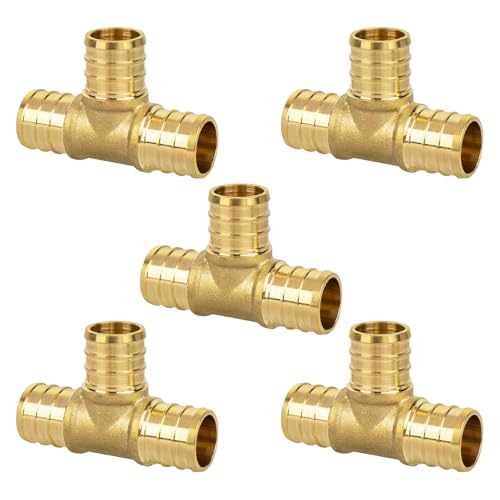 KAINGA 1/2" PEX Tee Fittings - Heavy-Duty Brass, Leak-Resistant, 5 Pack