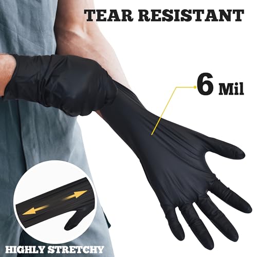 TitanFlex Heavy Duty Nitrile Exam Gloves 6-mil Large Black Disposable Food Safe