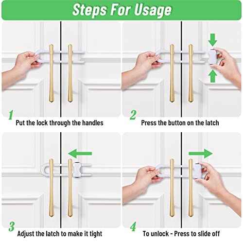 6 Packs Sliding Cabinet Locks, Modacraft Baby Proofing U-Shaped Child Safety Latches Adjustable White Locks for Handles Knobs Drawers Closet Cupboard