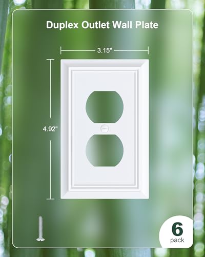 6-Pack Natural Bamboo Duplex Outlet Cover Plate White - Durable Wall Plates