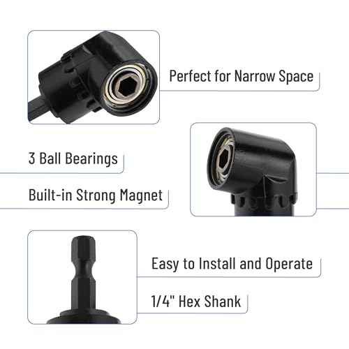 Bates- Flexible Drill Bit Extension Set with Right Angle Drill Attachment, 4 pcs, 360¡Æ Rotatable 1/2" 1/4" 3/8" Impact Socket Adapter Set, 105 Degree Right Angle Drill Adapter