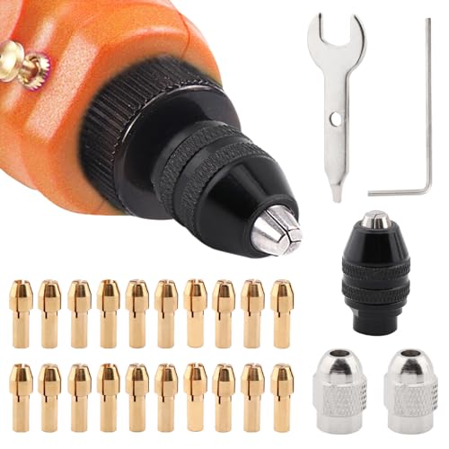24pcs Drill Chuck Collet Set for Collet with Drills,Buffing Wheels and Other Lightweight Tool Accessories ? 1/32"(0.8mm) To 1/8"(3.2mm) Shank Size Replacement Kit (Set 1)