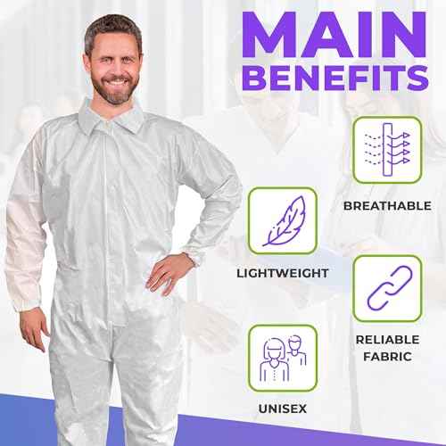 AMZ Medical Supply White Disposable Coverall for Men/Women, Large. Painters Coverall. Unisex Hazmat Suit Disposable. 60 GSM Microporous Paint Suit with Zipper, Elastic Wrists & Ankles