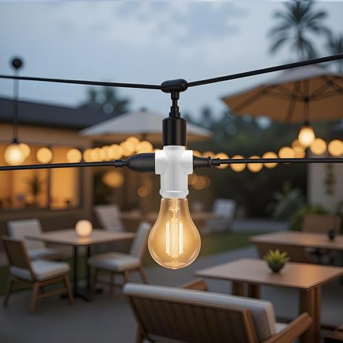 Onite 2-Pack White Light Socket Outlet Adapter - E26 to 3-Prong Outlet with Bulb Socket, Dust Cover, Indoor & Outdoor Use