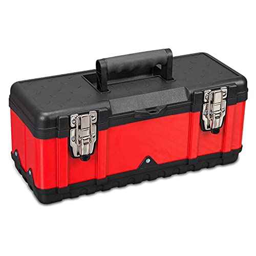 Steel Tool Box 15.5 Inch Small Portable Tool Organizer Box with Built-in Short Non-slip Handle Car Box with Removable tray