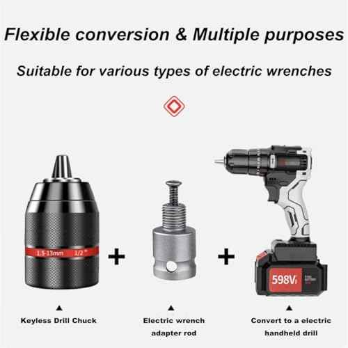 Keyless Hand Drill Chuck,3-Jaw Drill Chuck,Self -Tightening Multipurpose 1/2"- 20UNF Mount 1.5-13mm Drill Press Adapter for Hand Drill Impact Driver Power Drill,1/4" Hex Shank