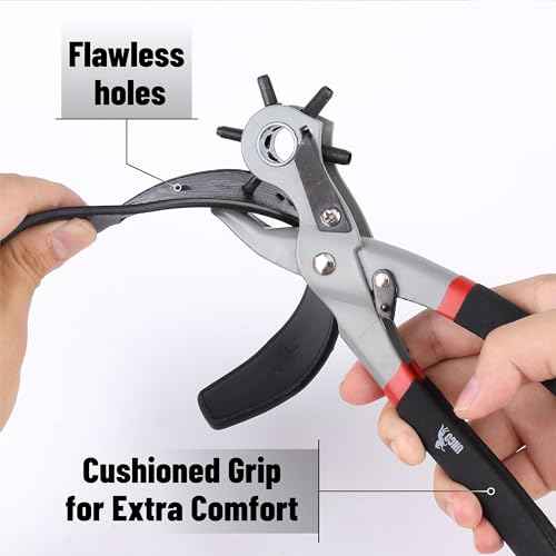 UNCO Leather Hole Punch Tool - Multi Size Punch for Belts & Leather - Belt Punch for Leatherwork