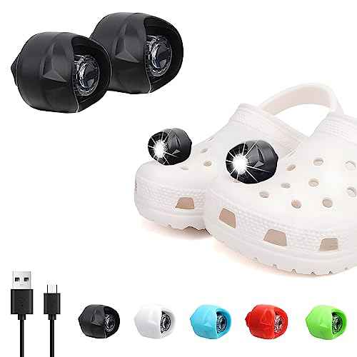 Vergissm Rechargeable Headlights Compatible with Croc, 2 PCs LED Lights, Waterproof Hands Free Flashlights for Kids Adults, Novelty Shoe Lights for Camping, Dog Walking (Black)