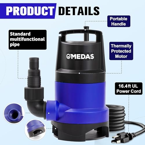 MEDAS 1HP Submersible Utility Pump 3434 GPH for Pool Pond Basement Drainage