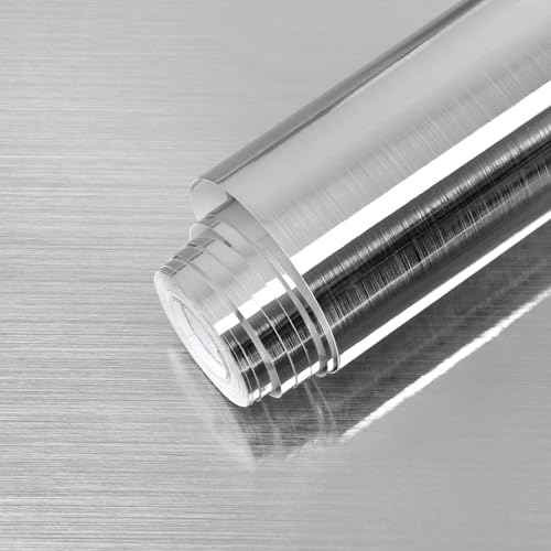 Silver Stainless Steel Contact Paper 15.7"¡¿120" Peel and Stick Metallic Wallpaper for Countertop Fridge Dishwasher Cabinets