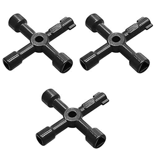 3 Pcs 4-Way Multi-Functional Utilities Key, Plumbing Key, Triangle Square Wrench, Opening Key for Water Gas Electric Meter Box, Black